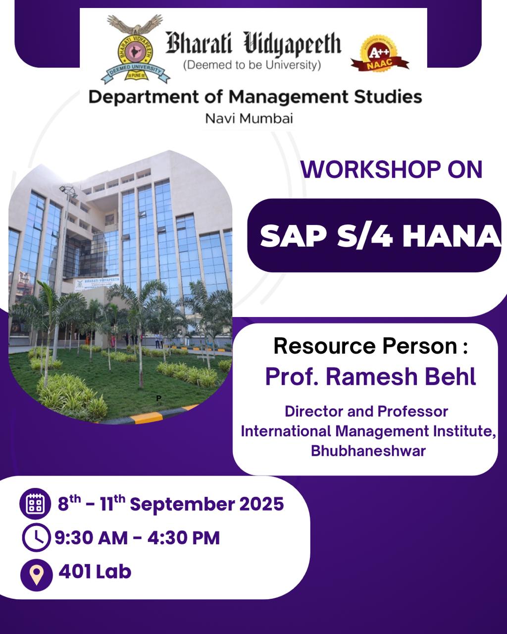Workshop held on SAP S4/HANA – Phase 1