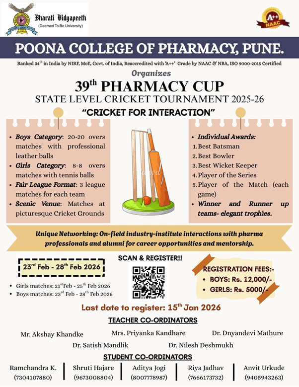 39th Pharmacy cup: State level Cricket tournament 2025-2026