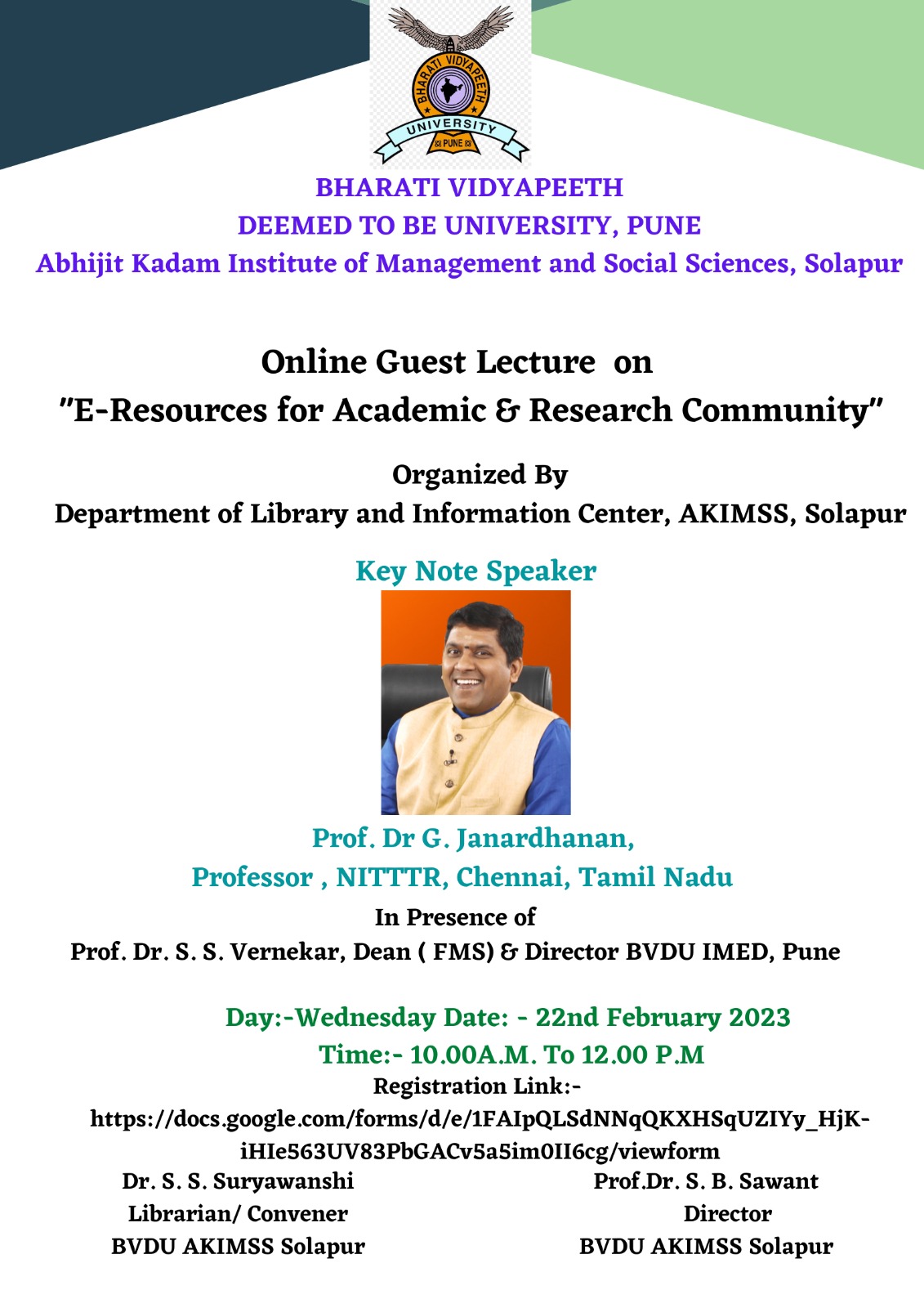 Online Guest Lecture On “ E- Resources for Academic and Research Community