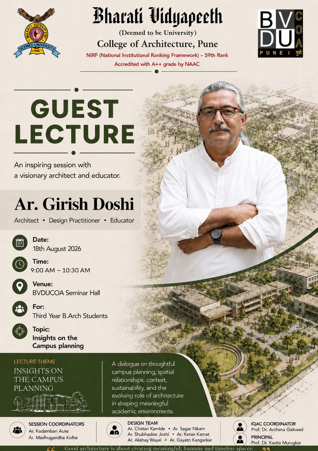 Guest Lecture by Ar. Girish Doshi  on Insights of Campus Planning
