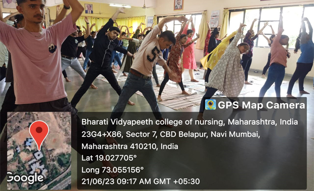 Celebration of International Yoga Day on 21/06/2023 at BVDU College of Nursing Navi Mumbai under National Service scheme